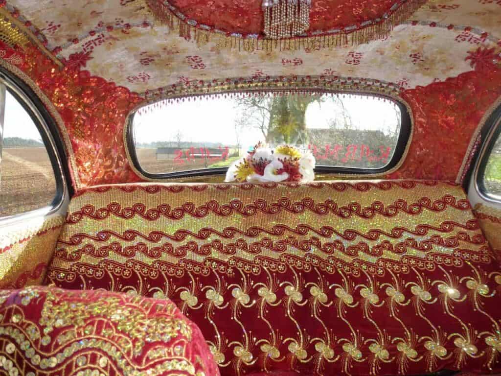 Introducing: Kushi Kars, Cotswold Wedding Car Hire - Red And Gold Interior