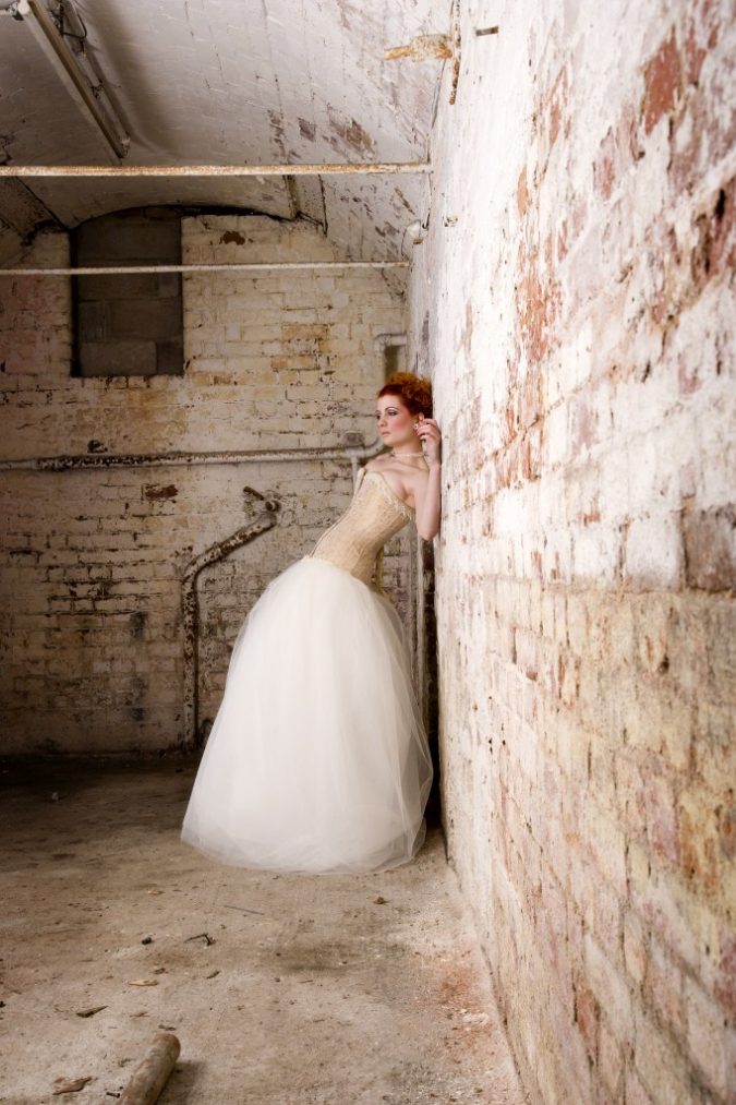 Gold and cream corset wedding dress