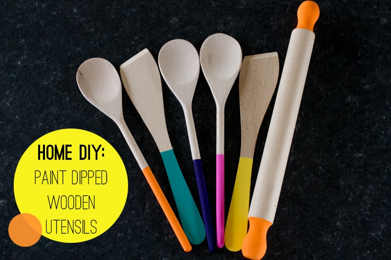 Paint Dipped Wooden Spoons Spatulas Rolling Pin Home DIY Colourful Kitchen How To