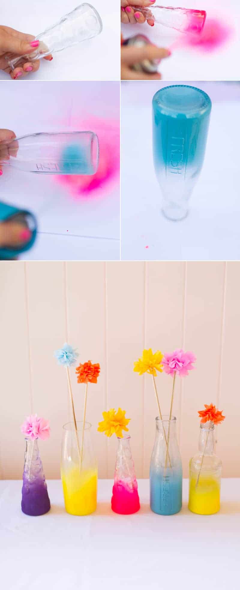 Neon Coloured Ombre Spray Painted Bottles Neon Ombre spray painted bottles DIY Tutorial