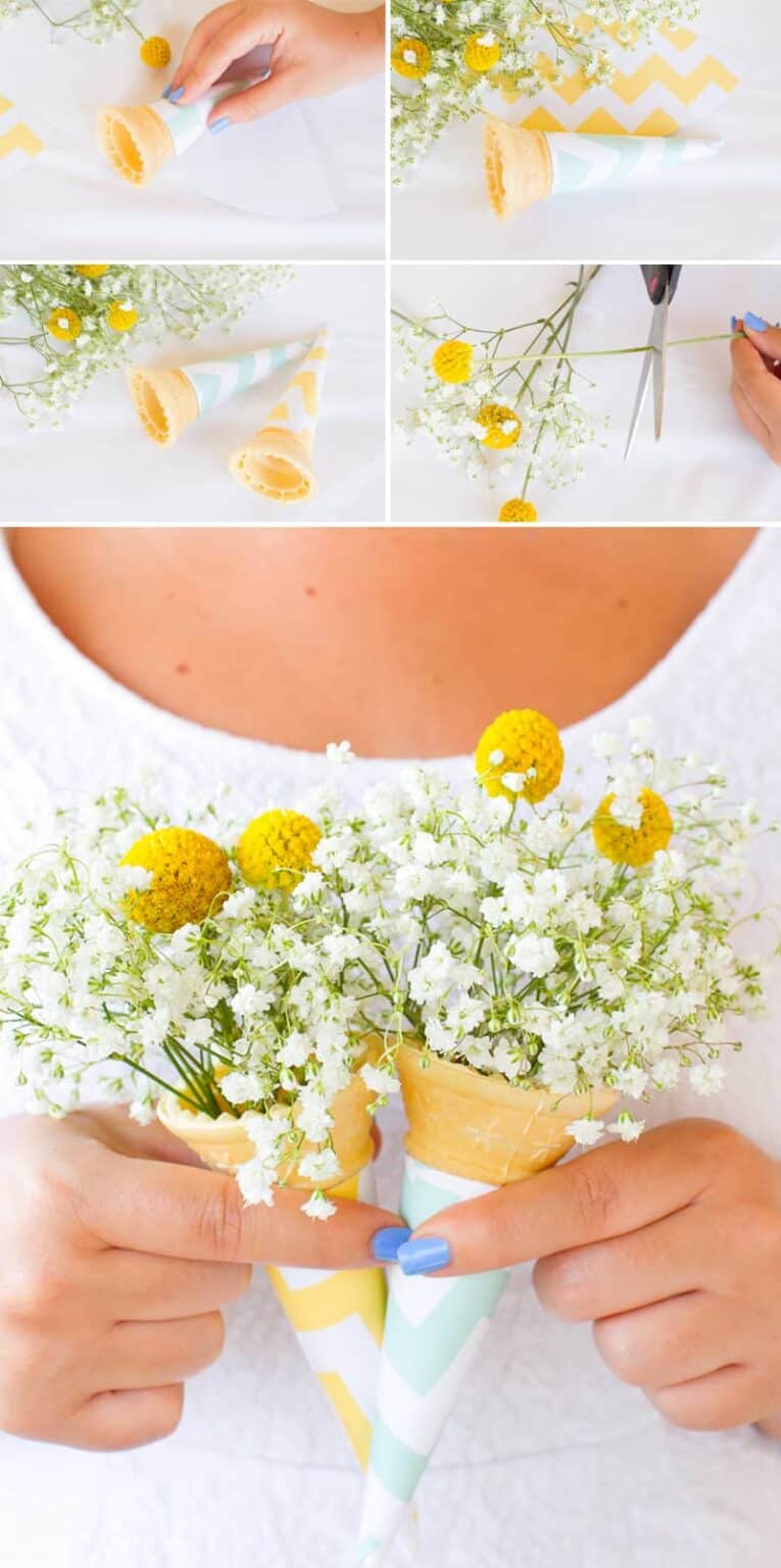 DIY Ice Cream Cone Bouquet with Free Chevron Printable DIY wedding