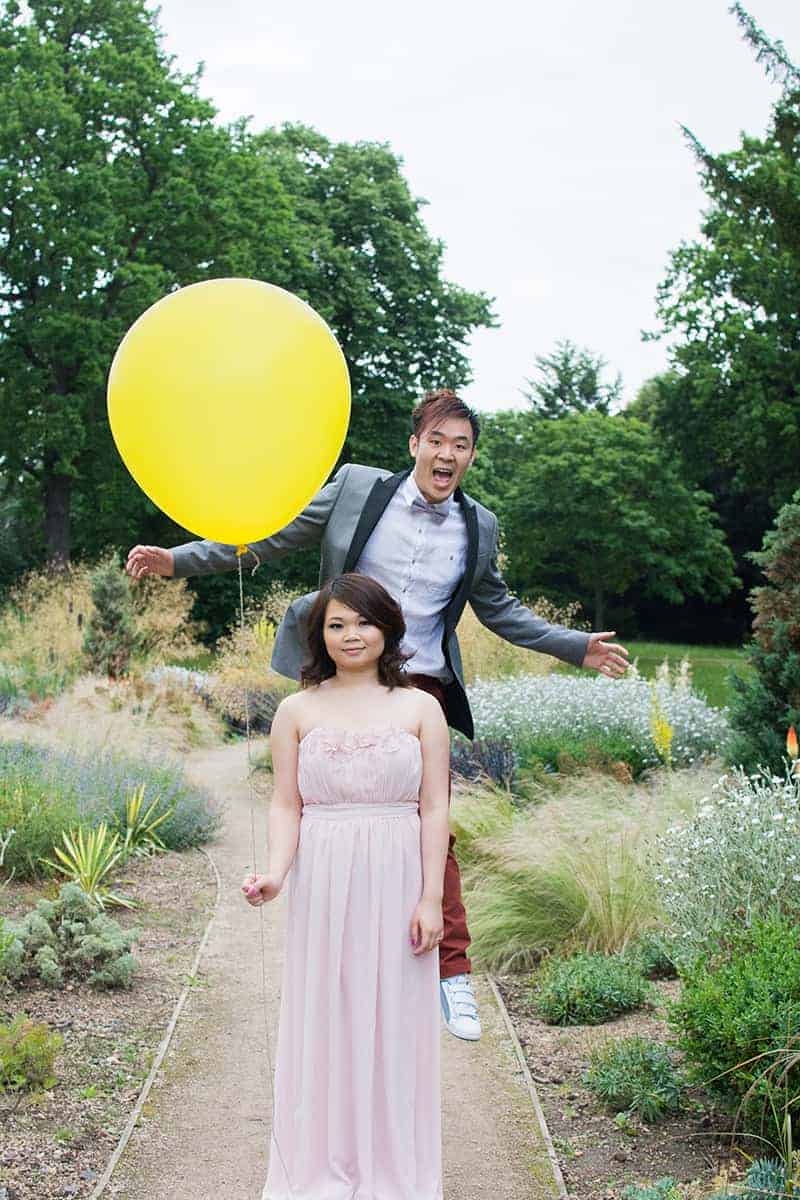 Quirky and fun engagement shoot yellow balloon valentines park