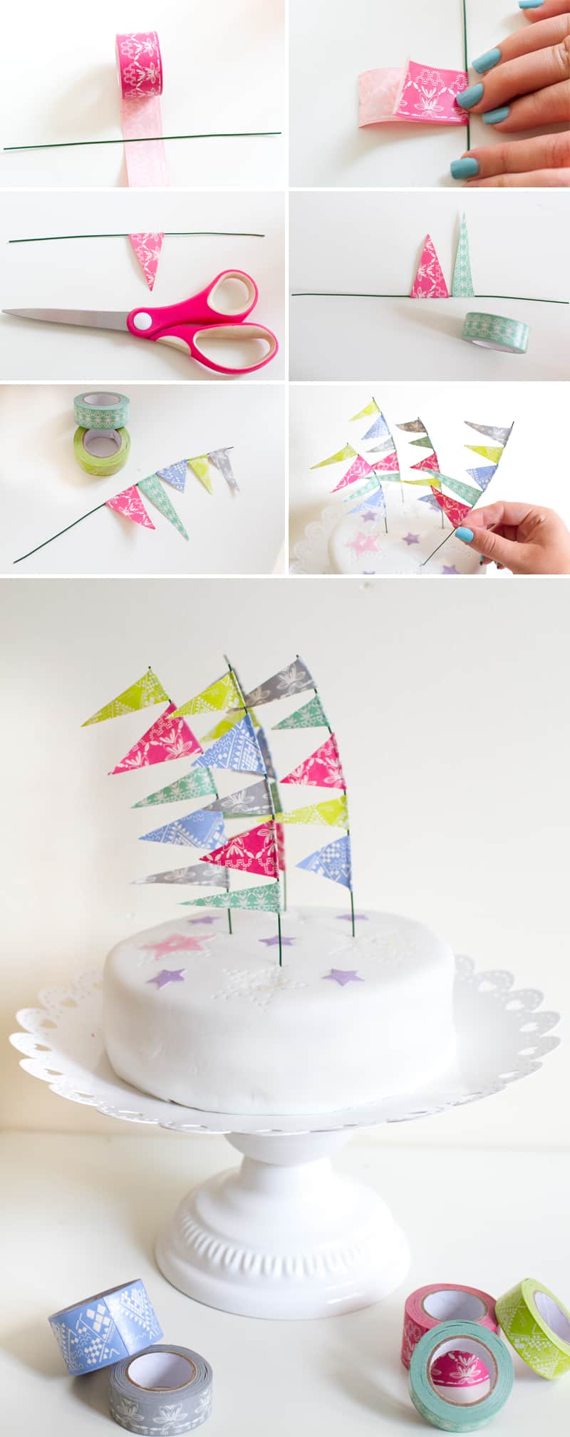 Washi Tape Festival Flag Cake Toppers Collage