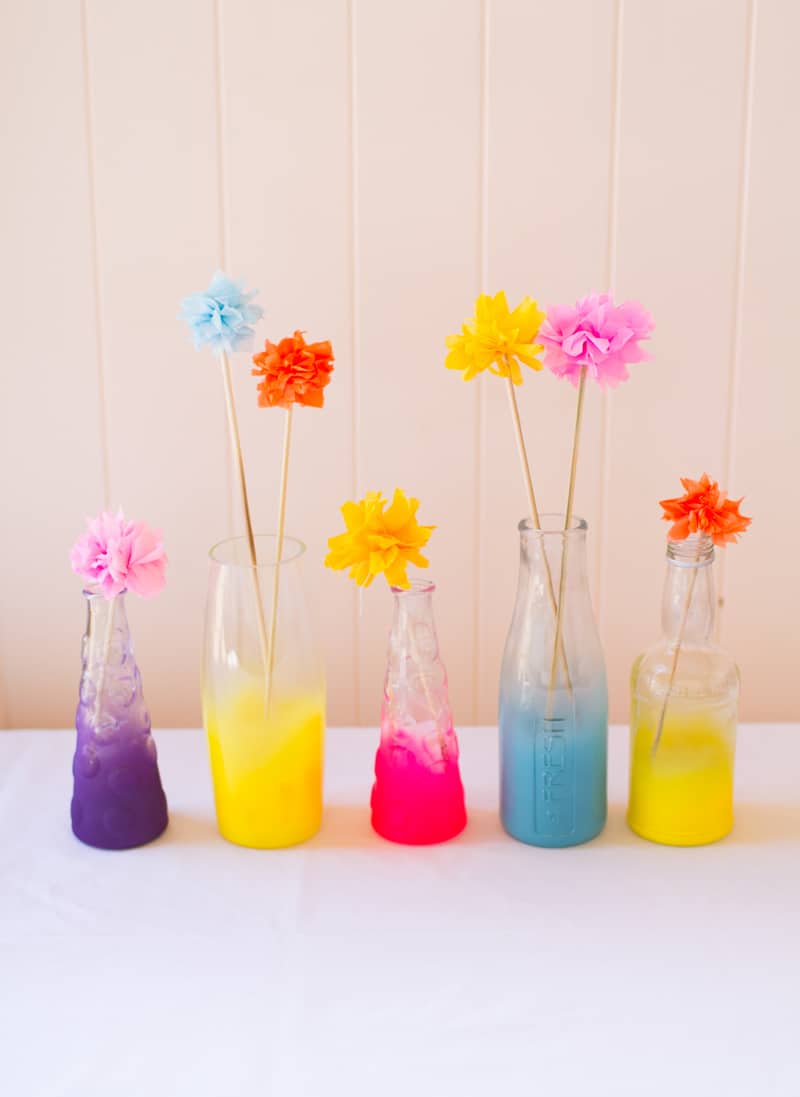 Neon Coloured Ombre Spray Painted Bottles | Bespoke-Bride: Wedding Blog