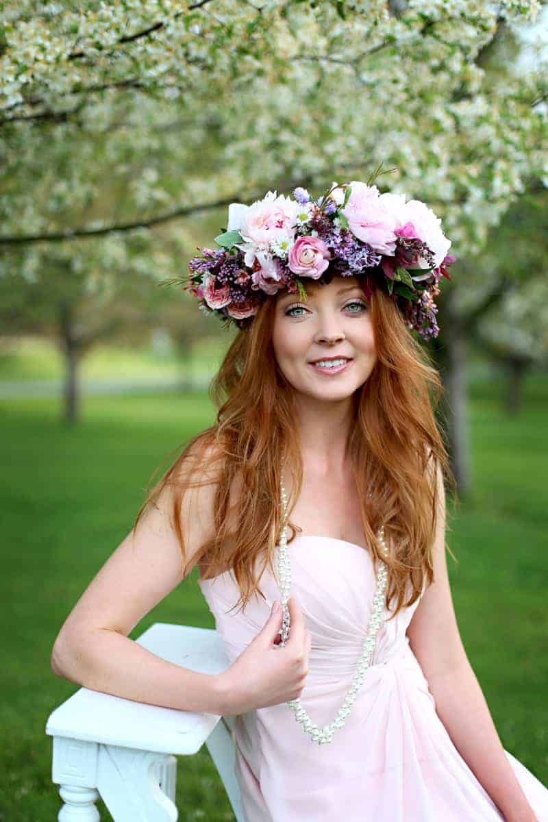 Spring Spring Wedding Inspiration Floral Crown Orchard Purple Lilac 19