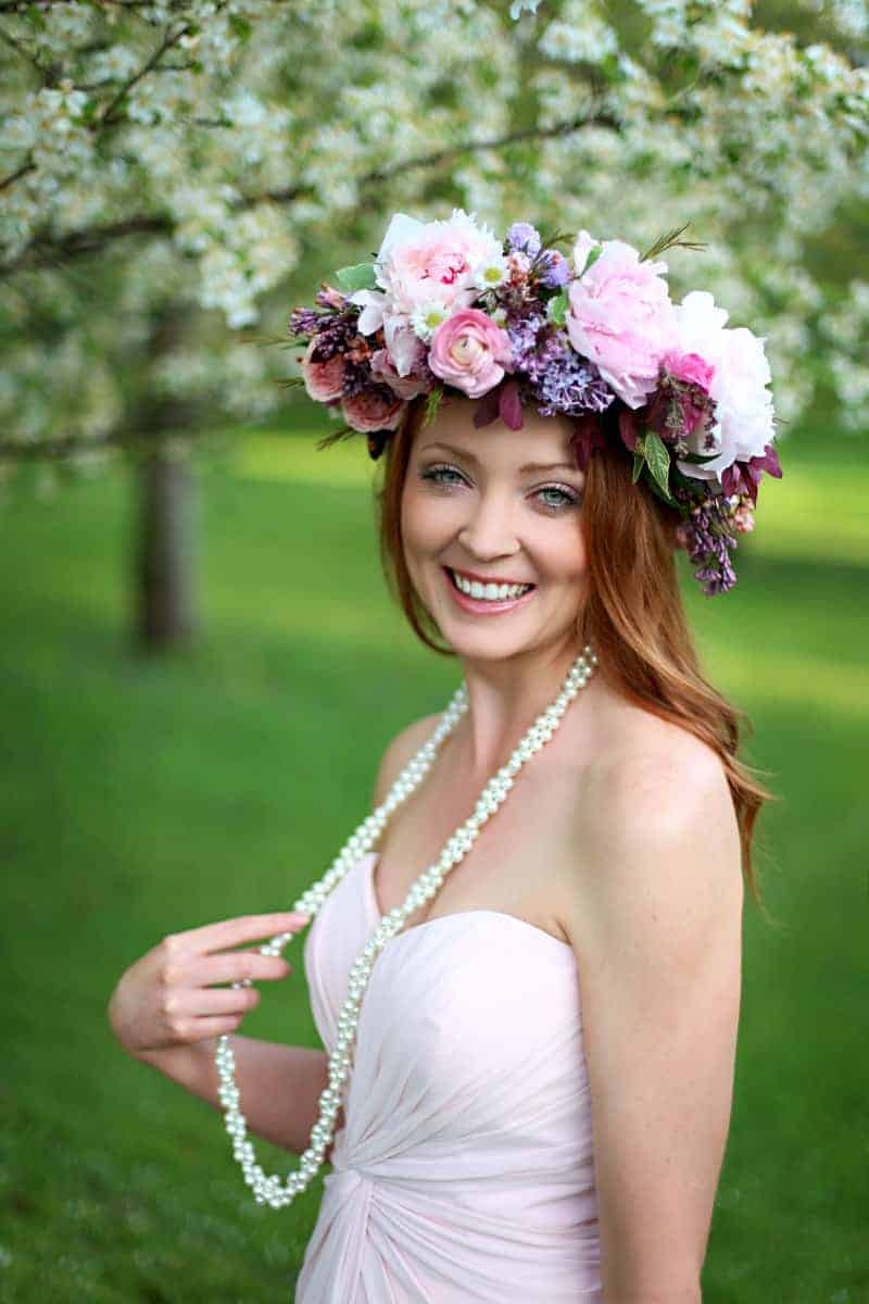 Spring Spring Wedding Inspiration Floral Crown Orchard Purple Lilac 32
