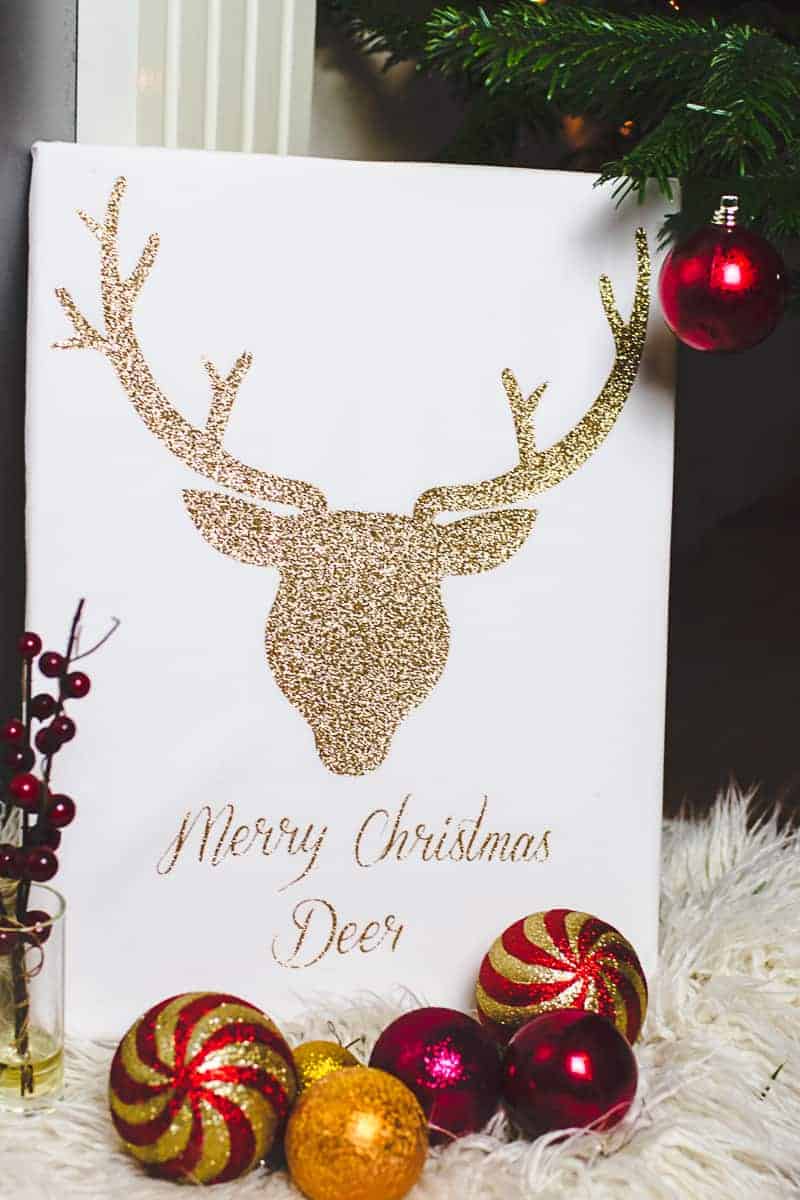 Christmas Canvas Art Reindeer Glitter Cricut Decoration-1