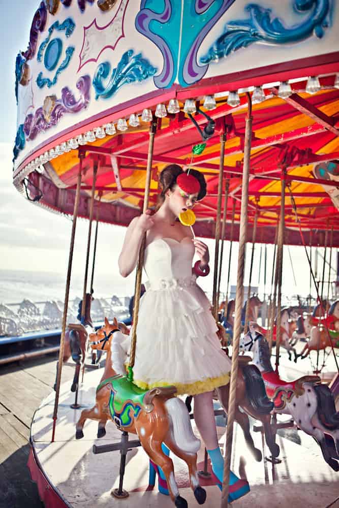 A crazy and colourful styled shoot at the fun fair with popcorn and ...