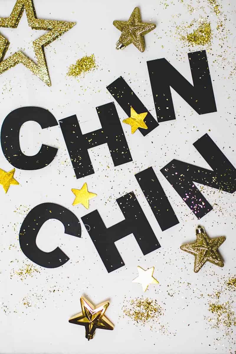 New Years Eve Chin Chin Banner Gold Black Glitzy Garland DIY-5