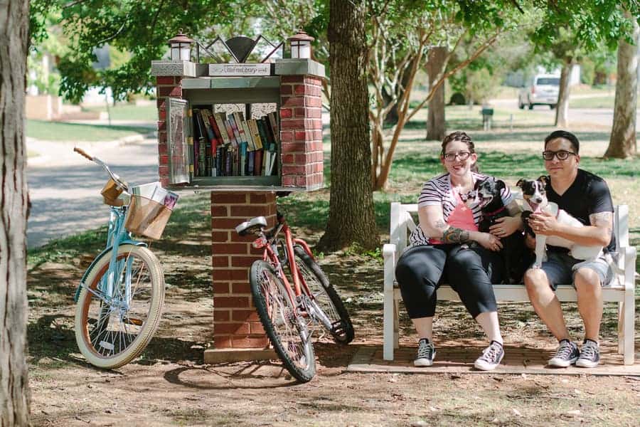 Quirky Engagement Shoot Librarian Fun Dogs Bike Ride 34