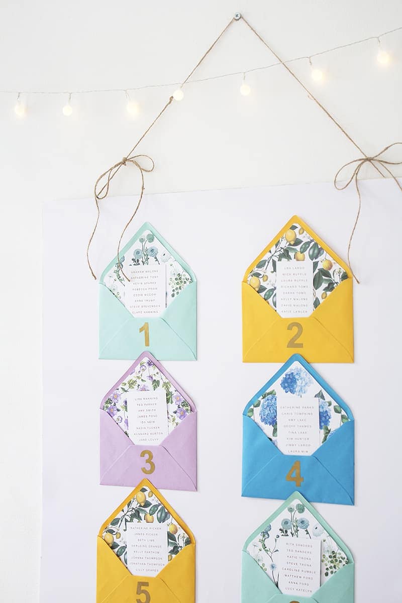Pretty DIY Envelope Table plan with free printable floral envelope liners