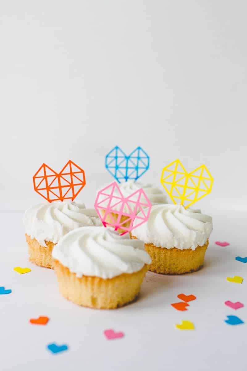 Geometric Heart Cake Toppers DIY Fun Colourful Cricut Cupcakes Valentines