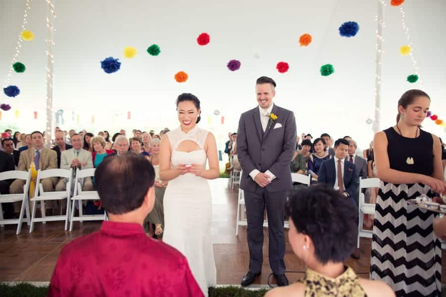 DIY Wedding with Coloruful Pompoms and rainbow backdrop 5