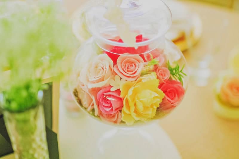Romantic flowers centerpieces clay roses whimsical DIY