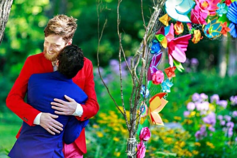 A SAME SEX COLOURFUL HANDMADE WEDDING AT A FOREST RETREAT IN Massachusetts (30)