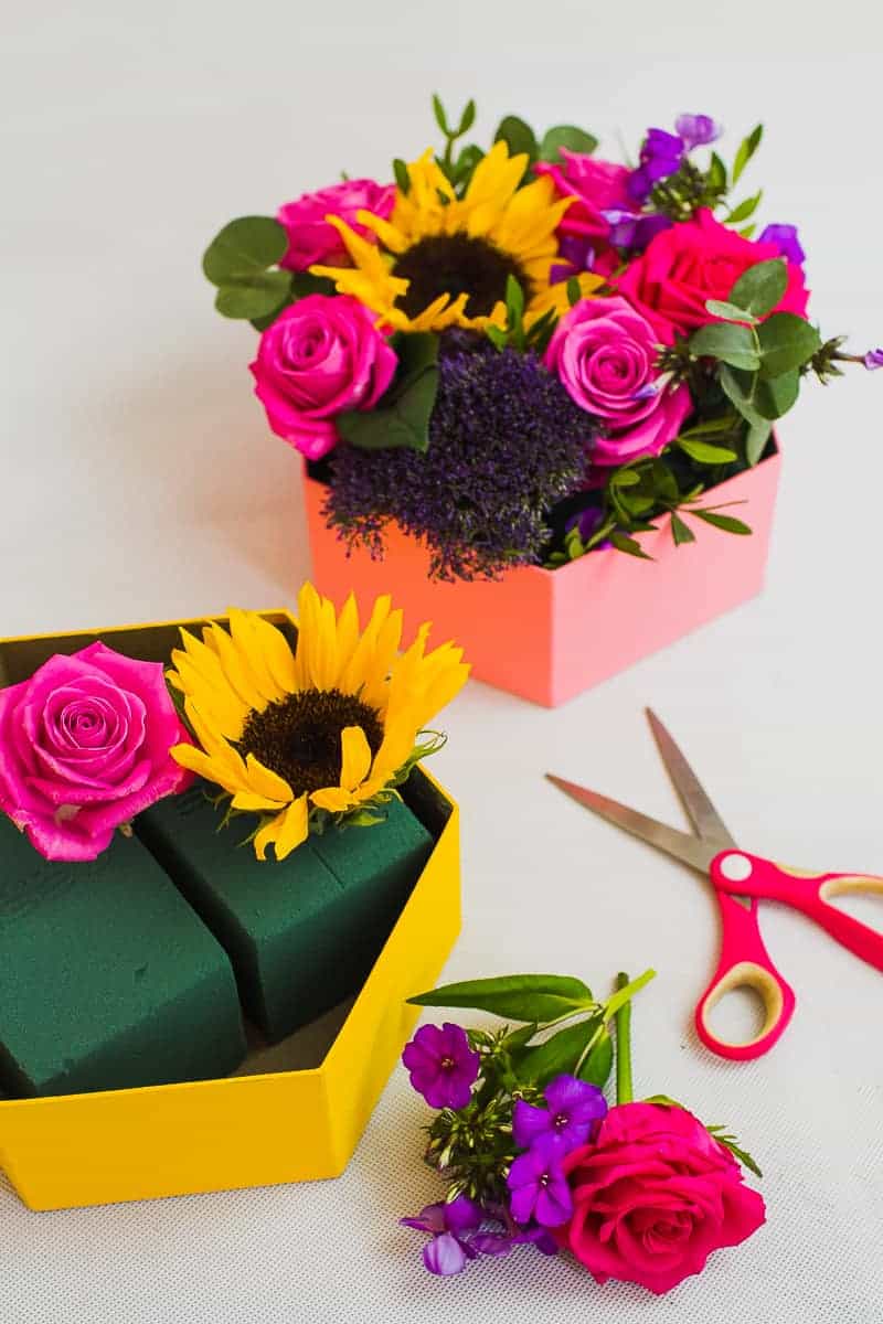 DIY Hexagon Flower Boxes Hanging Wall Decor Wedding Inspiration with Sereneta Flowers-4