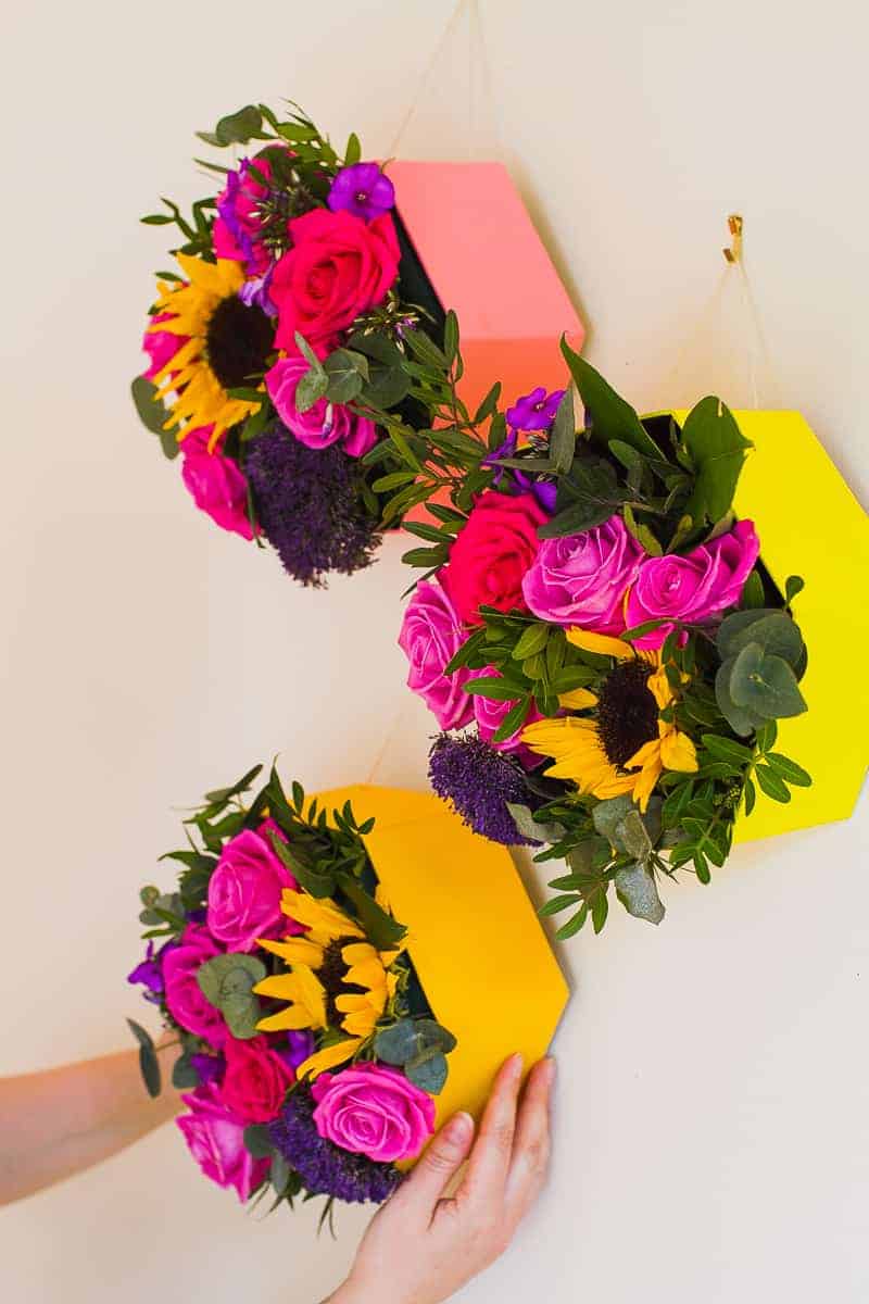 DIY Hexagon Flower Boxes Hanging Wall Decor Wedding Inspiration with Sereneta Flowers-5