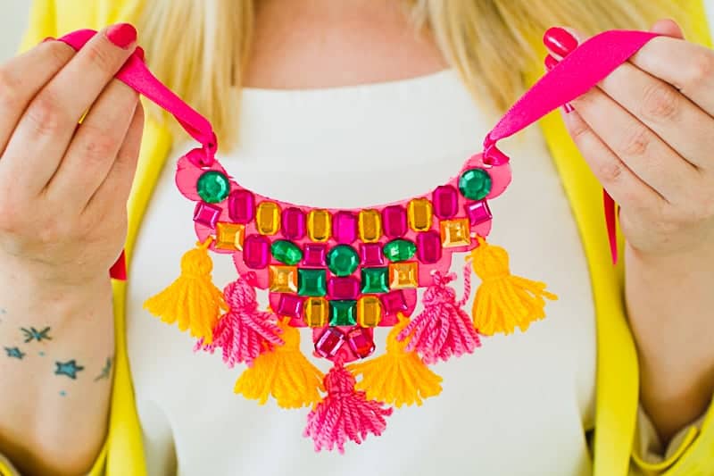 DIY Mexican Inspired Necklace Tassel Gem colorful ribbon fashion_-4