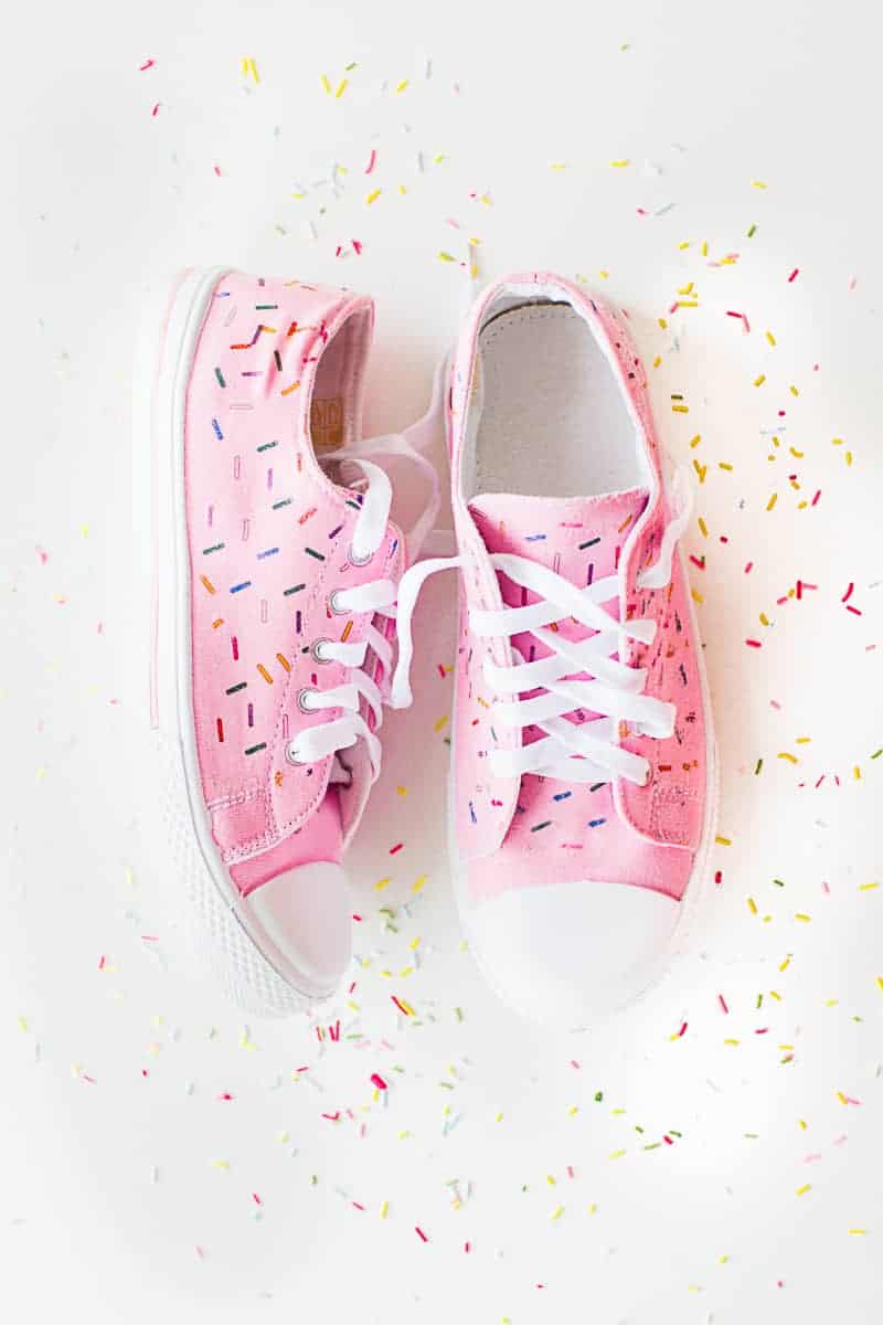 DIY Sprinkle Shoes Sneakers Pink Bridal pumps plimsole funfetti tutorial iron on-1