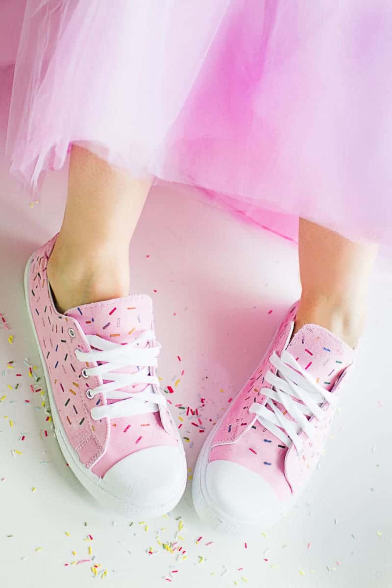 DIY Sprinkle Shoes Sneakers Pink Bridal pumps plimsole funfetti tutorial iron on-3