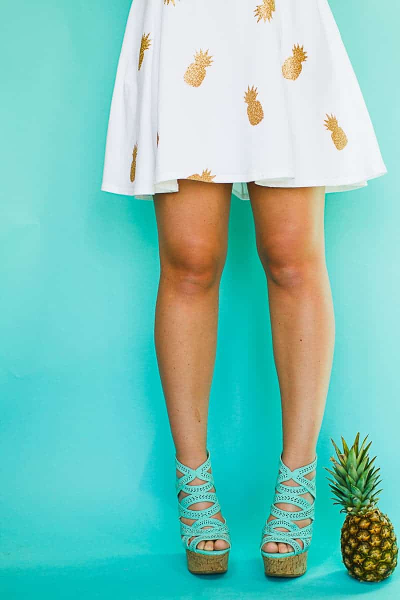 DIY Pineapple Dress Gold Glitter Iron Make Your Own Bridesmaids Dress Tutti Frutti Tropical Theme-9