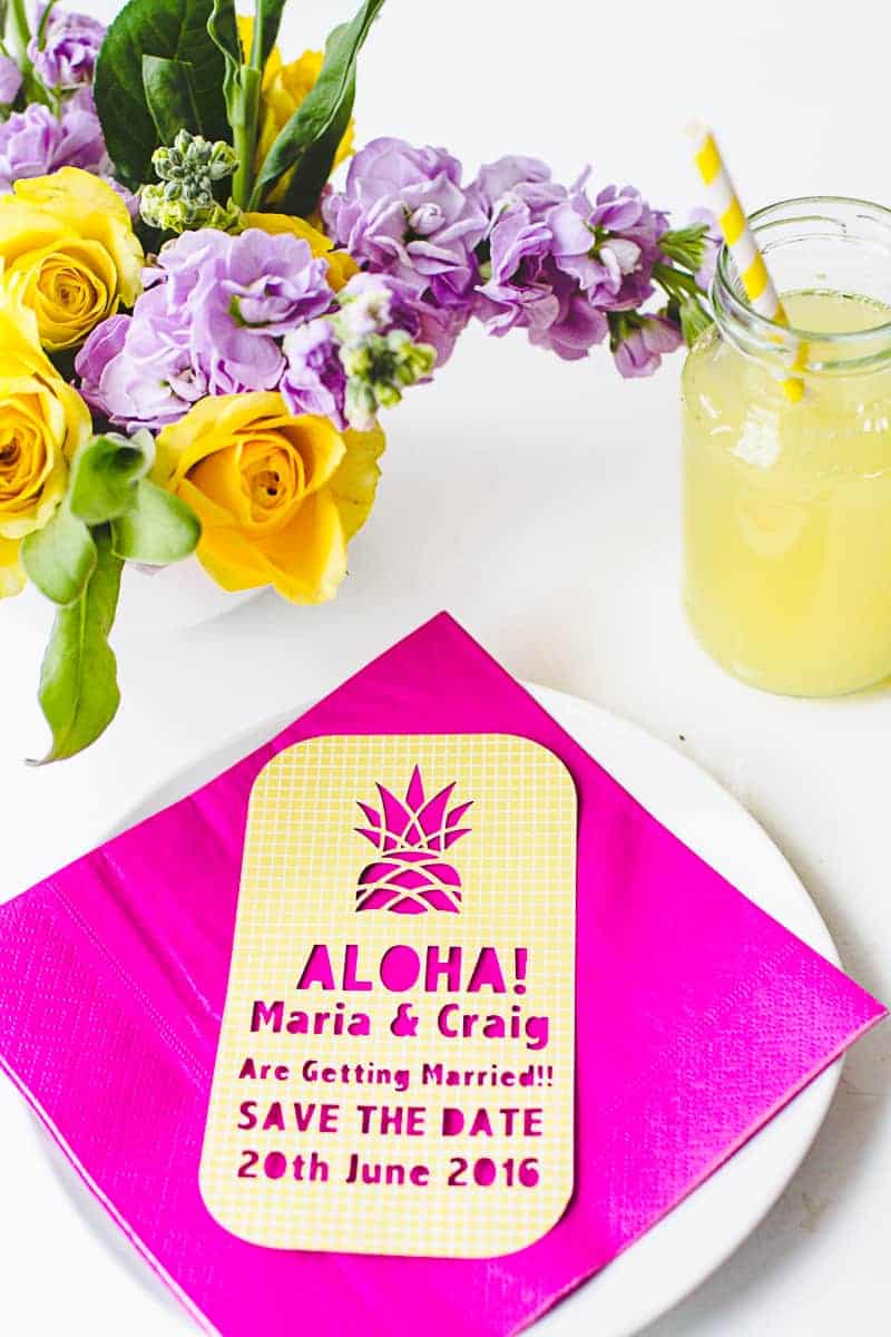 Diy Tropical Hawaiian Save The Dates With Die Cut Pineapples Bespoke Bride Wedding Blog