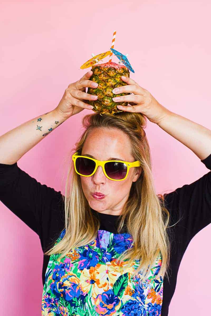 DIY Strawberry and pineapple frozen daiquiri Recipe in a pineapple fun tropical drink summer cocktail-3