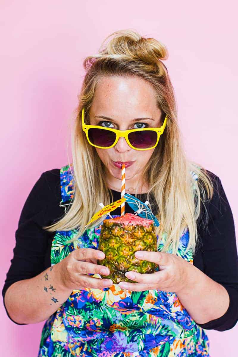 DIY Strawberry and pineapple frozen daiquiri Recipe in a pineapple fun tropical drink summer cocktail-4