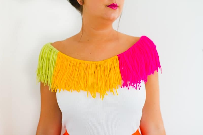 DIY Fringe Statement Necklace Yarn Festival Fashion Neon tutorial bespoke bride-13