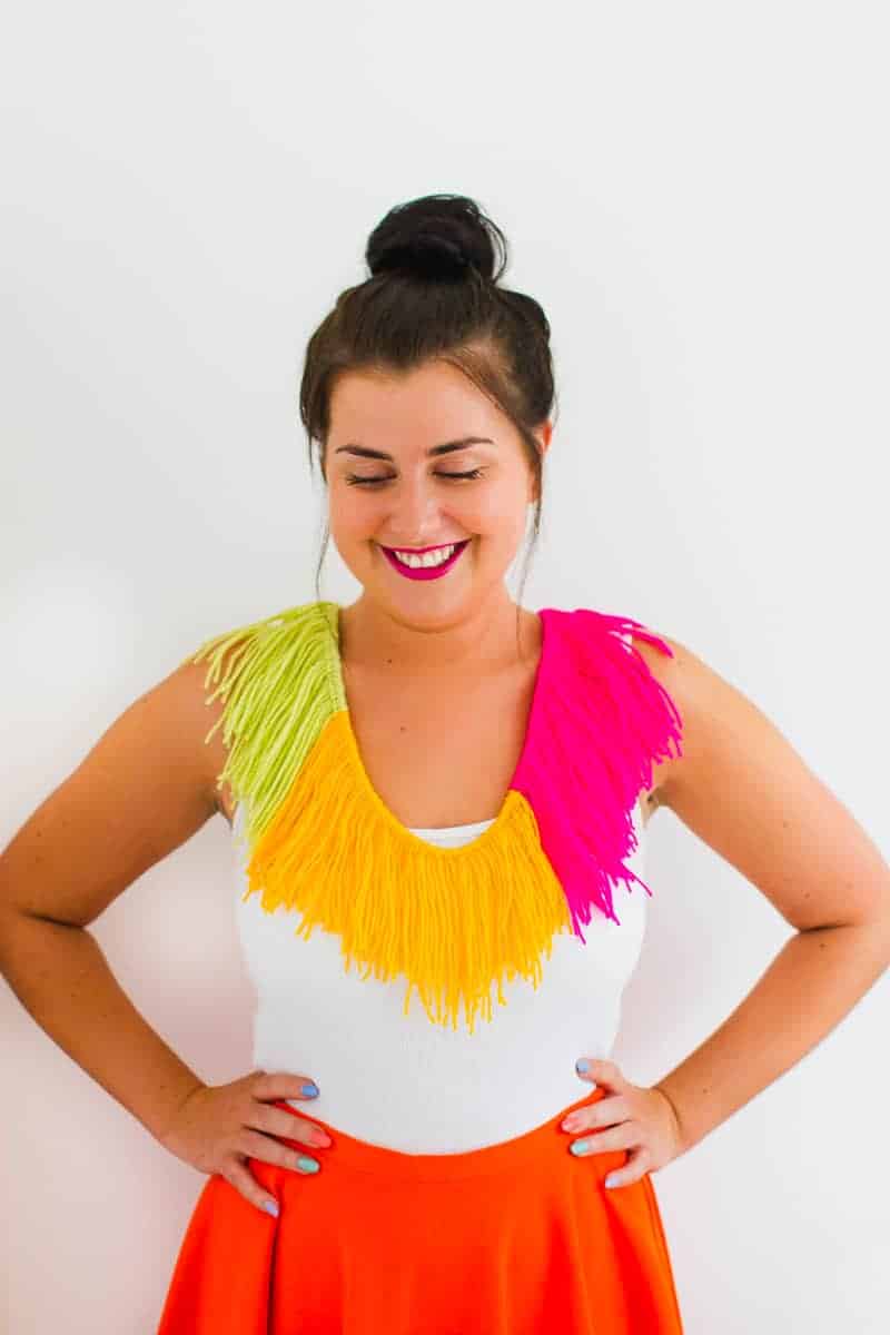 DIY Fringe Statement Necklace Yarn Festival Fashion Neon tutorial bespoke bride-9