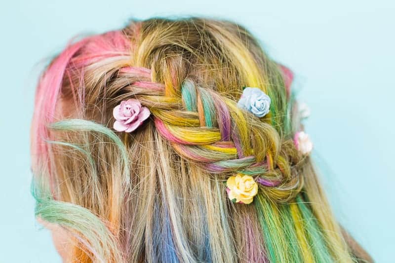 Rainbow Hair Unicorn Pastel style chalk GHD festival hair ideas fishtail plait crown and glory Bespoke Bride tutorial-2 - Copy