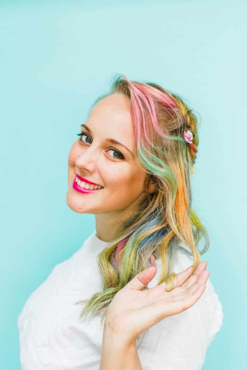 Rainbow Hair Unicorn Pastel style chalk GHD festival hair ideas fishtail plait crown and glory Bespoke Bride tutorial-9 - Copy
