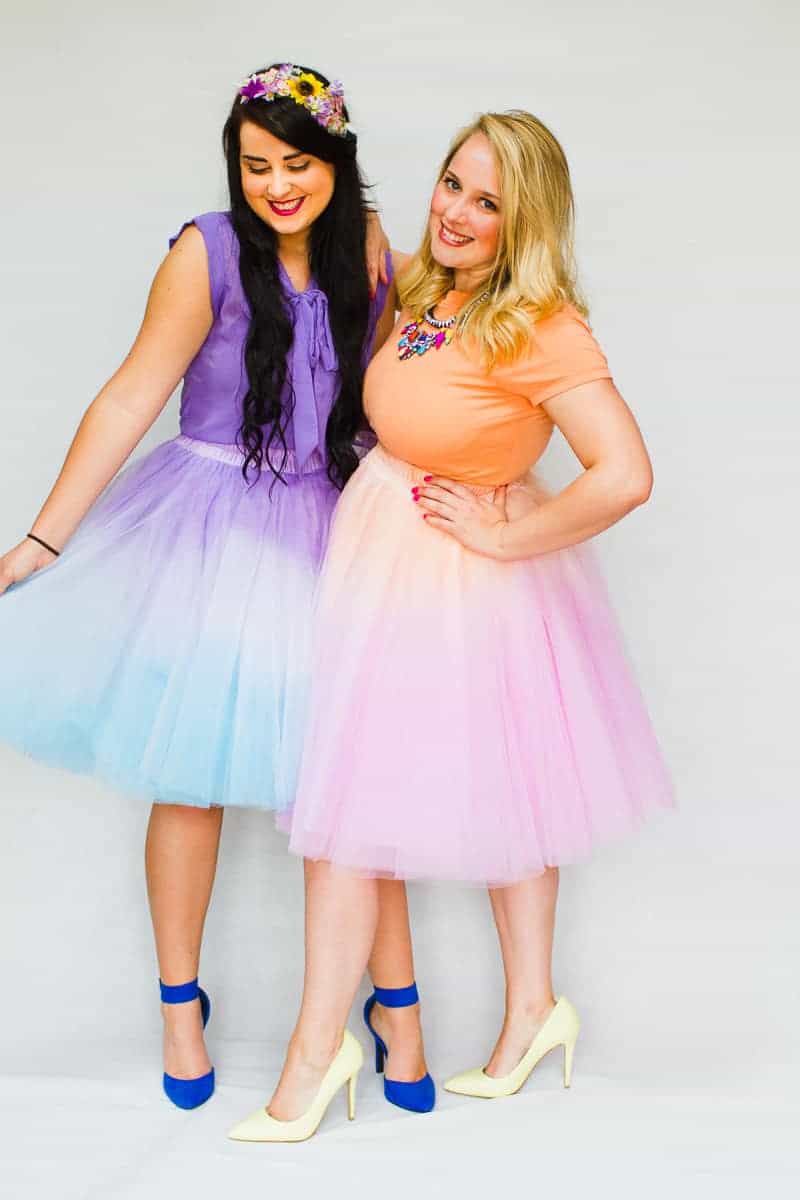 DIY ombre tulle skirts two tone blue purple orange pink