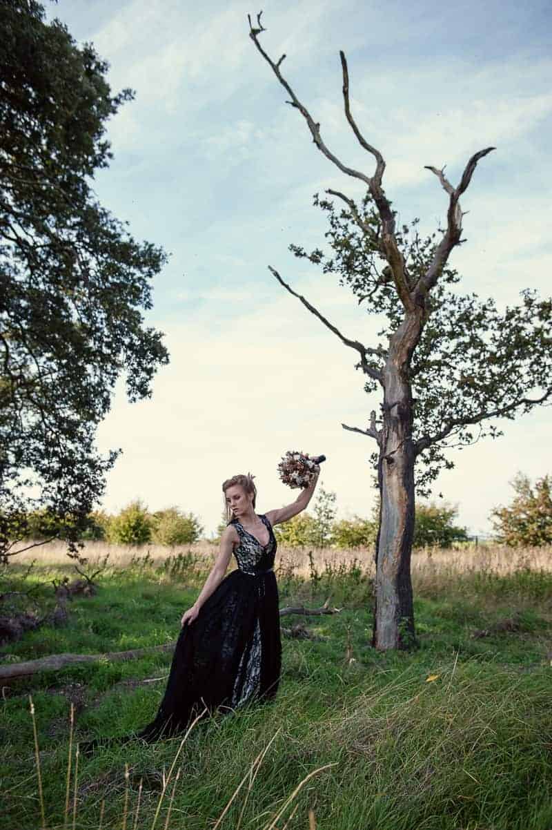 Halloween Wedding Inspiration Black Lace Wedding Dress Cococouture Autumn Fall Pumpkins Gold Cococouture-32