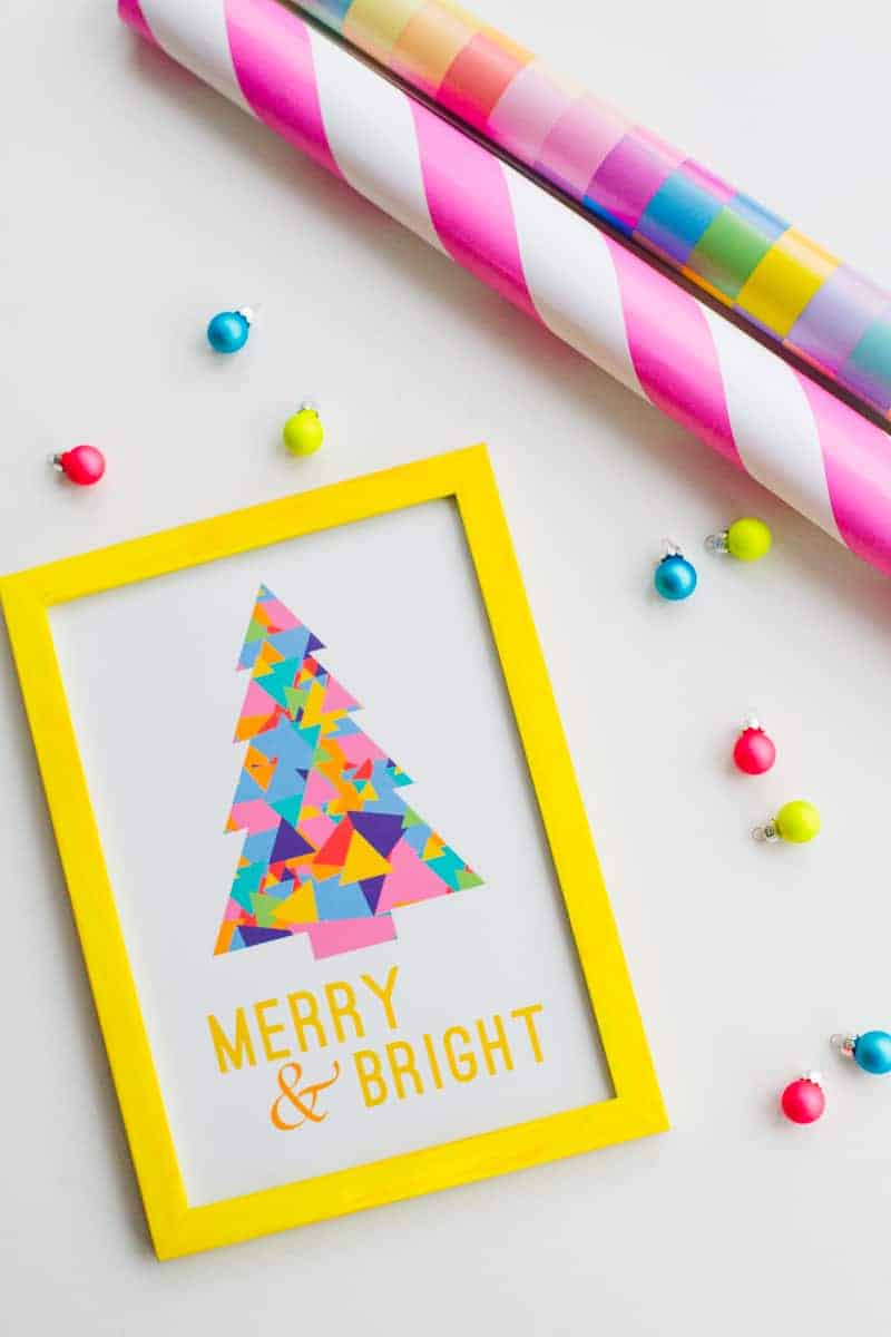 Free Printable Christmas Print Merry and bright quote frame modern geometric colourful colorful tree-2