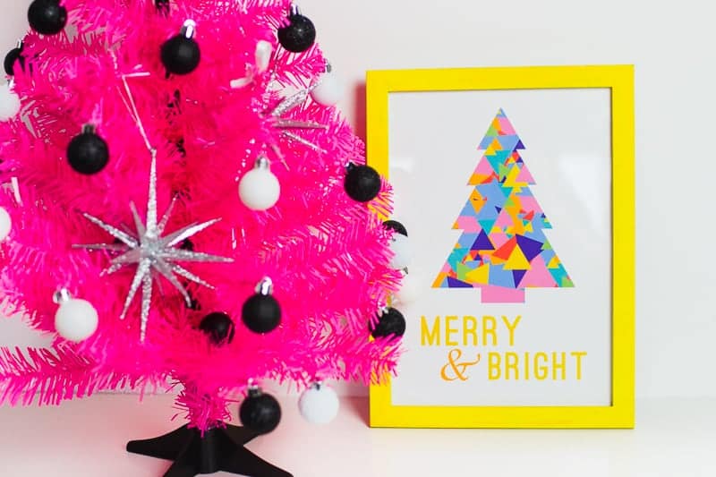 Free Printable Merry And Bright Print Free Printable Christmas Print Merry and bright quote frame modern geometric colourful colorful tree