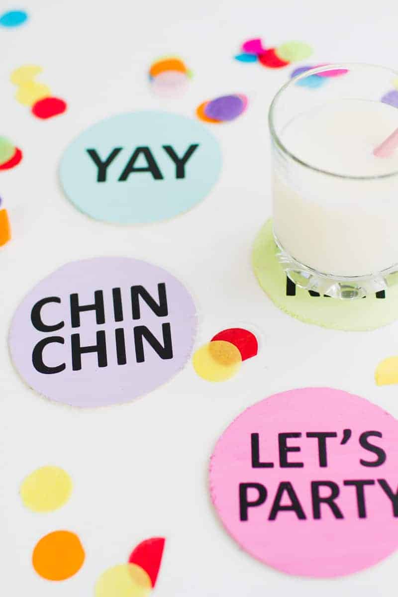 Coaster DIY party mems fun colourful typography font hooray lets party OMG pastels chin chin yay new years eve party DIY tutorial-3