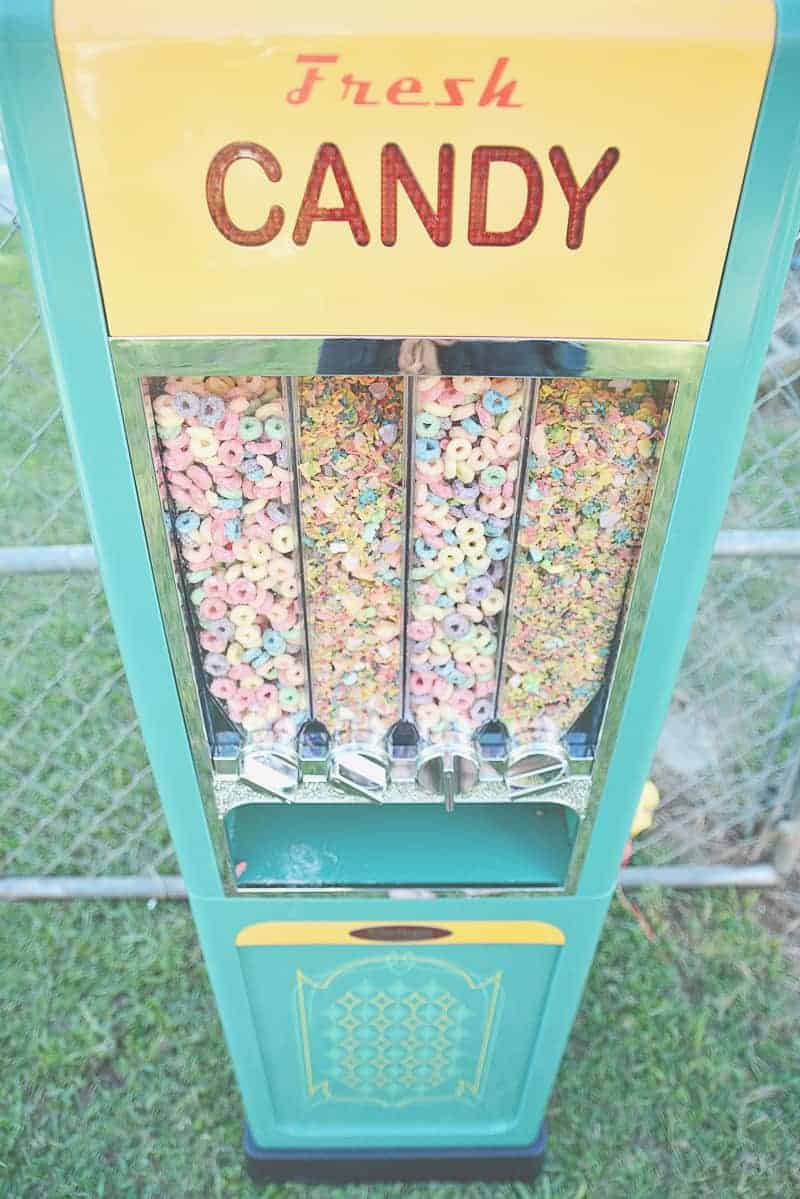 Carnival themed wedding backyard colourful sweet stand candy popcorn-7
