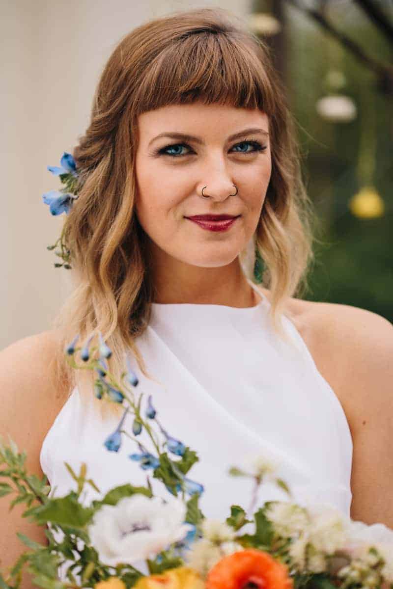 Modern Hipster wedding brides with baby bangs