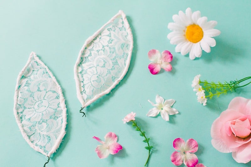 DIY bunny ears floral flower crown easter spring tutorial with faux flowers and lace flower girl accessories headband-2