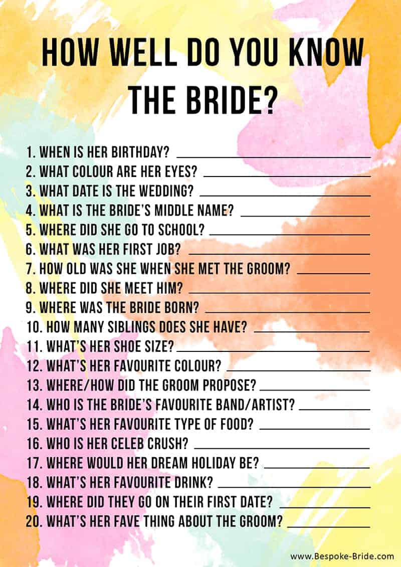 Free Printable How Well Do You Know The Bride Hen Party Bridal Shower Game Bespoke Bride Wedding Blog