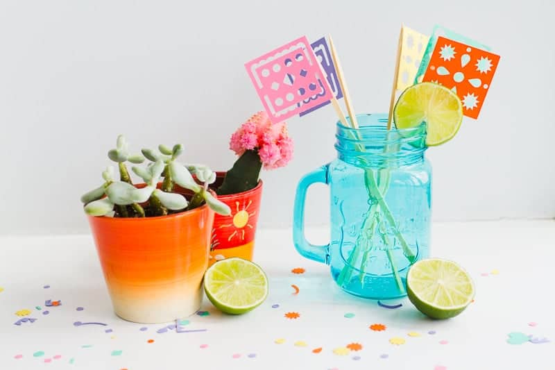 DIY Papel Picado Flag Drink Stirrers Wedding Decor Cricut Explore Colourful Mexican theme_-4