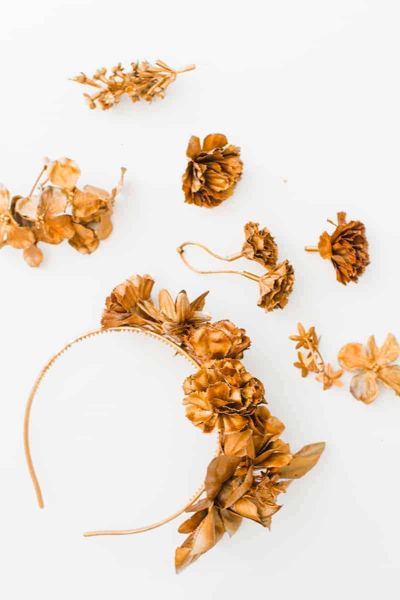 DIY metallic bronze gold floral crown faux flower headband Wedding bridal_-5