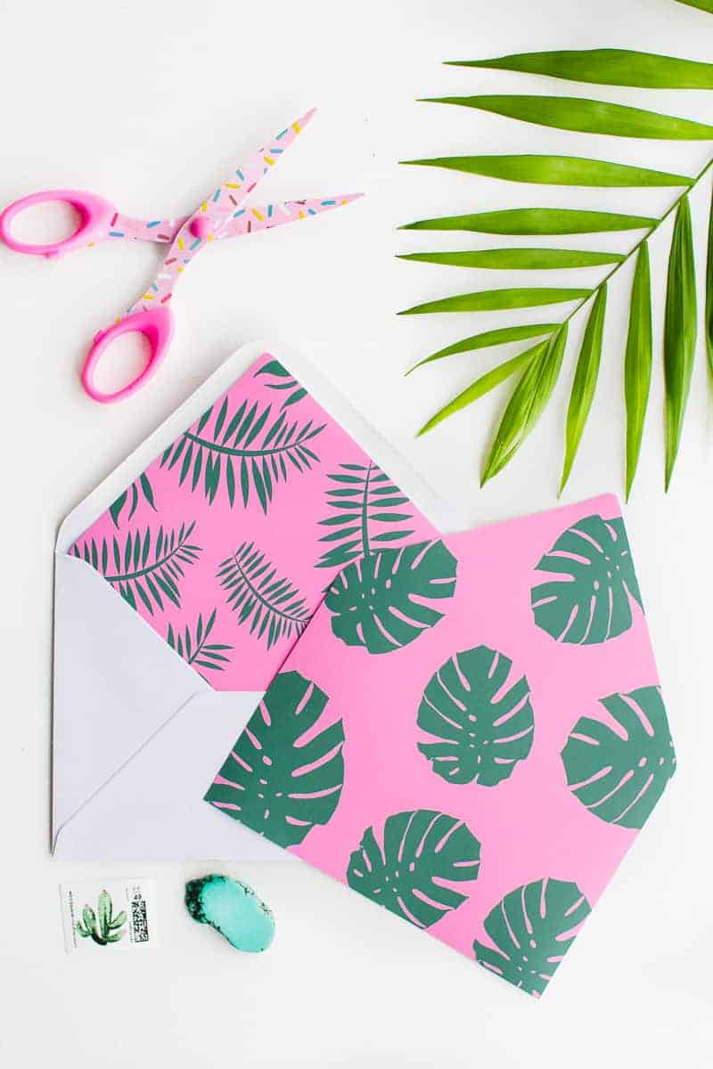 Envelope Liners free printable stationery tropical palm tree fronds leaves DIY-1