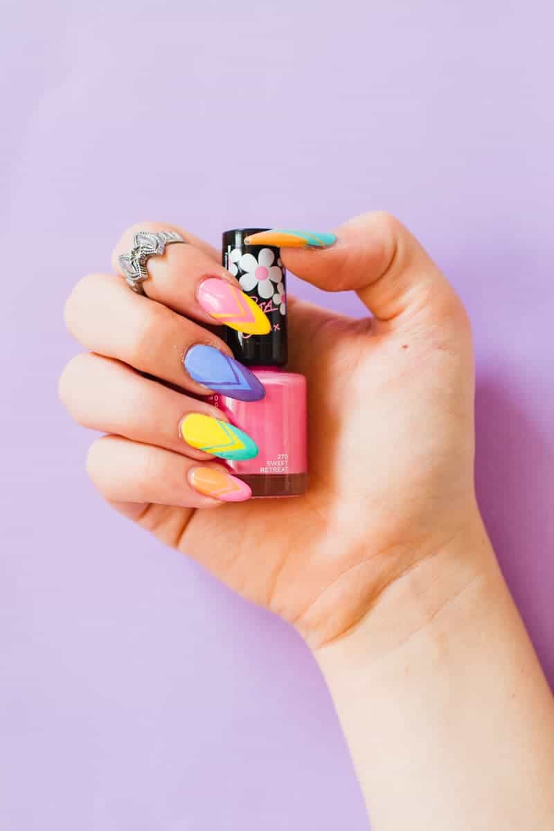 Geometric Bright Colourful Nail Tutorial Nail designs modern fun-6