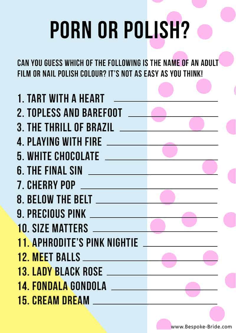 Porn or polish Hen Party Bachelorette Game