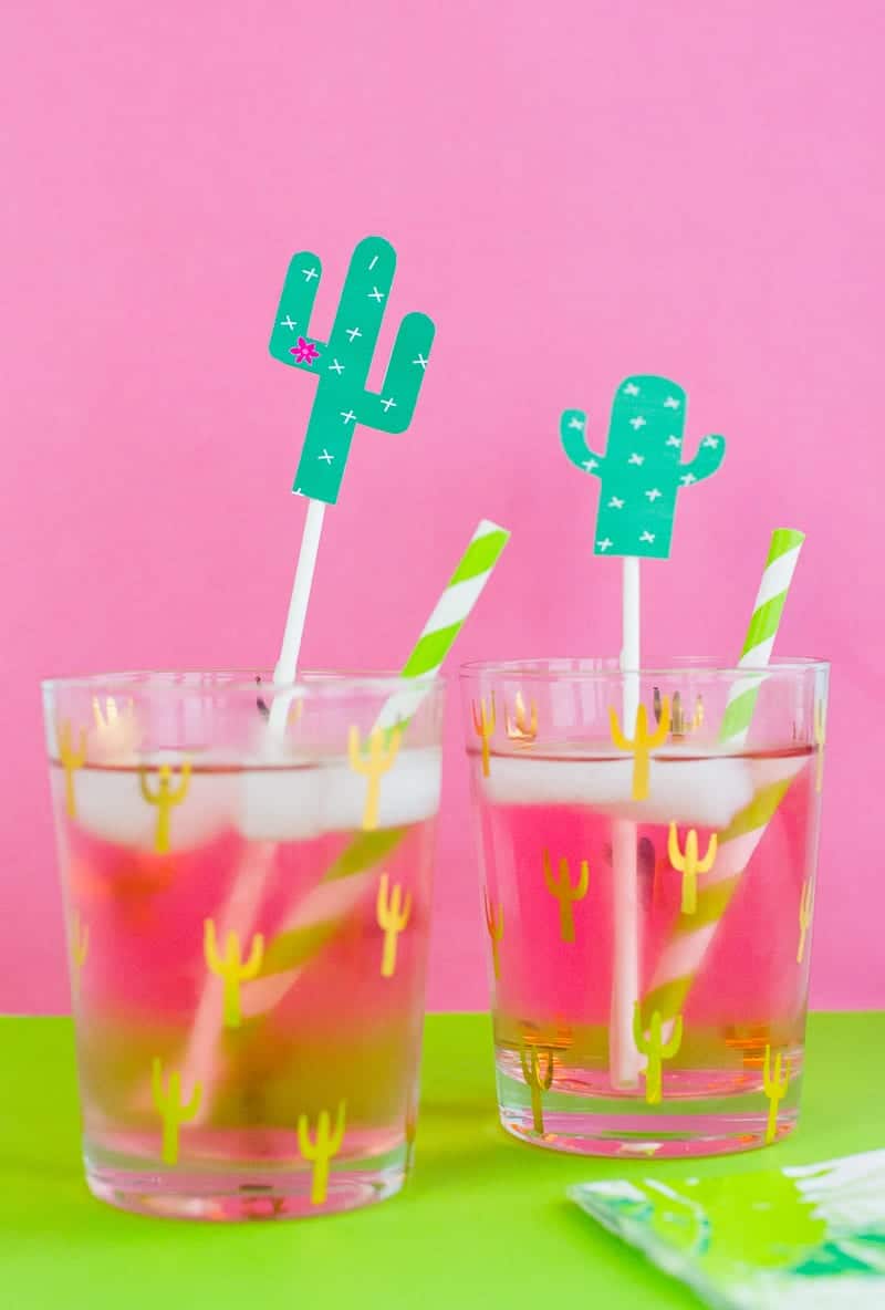 Set of 6 Glass Swizzle Sticks Cute Cactus Handmade Drink Stirrers Eco-friendly 