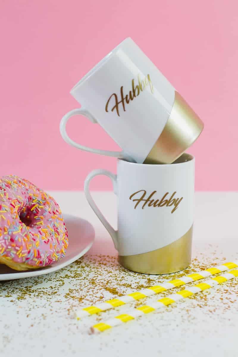 DIY Wifey Hubby mugs metallic gold bronze geometric bride grrom homemade gift idea cricut_-8