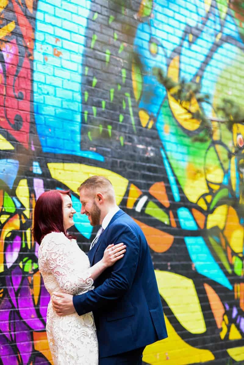 Sweet NYC elopement Colourful Wall murals in Brooklyn