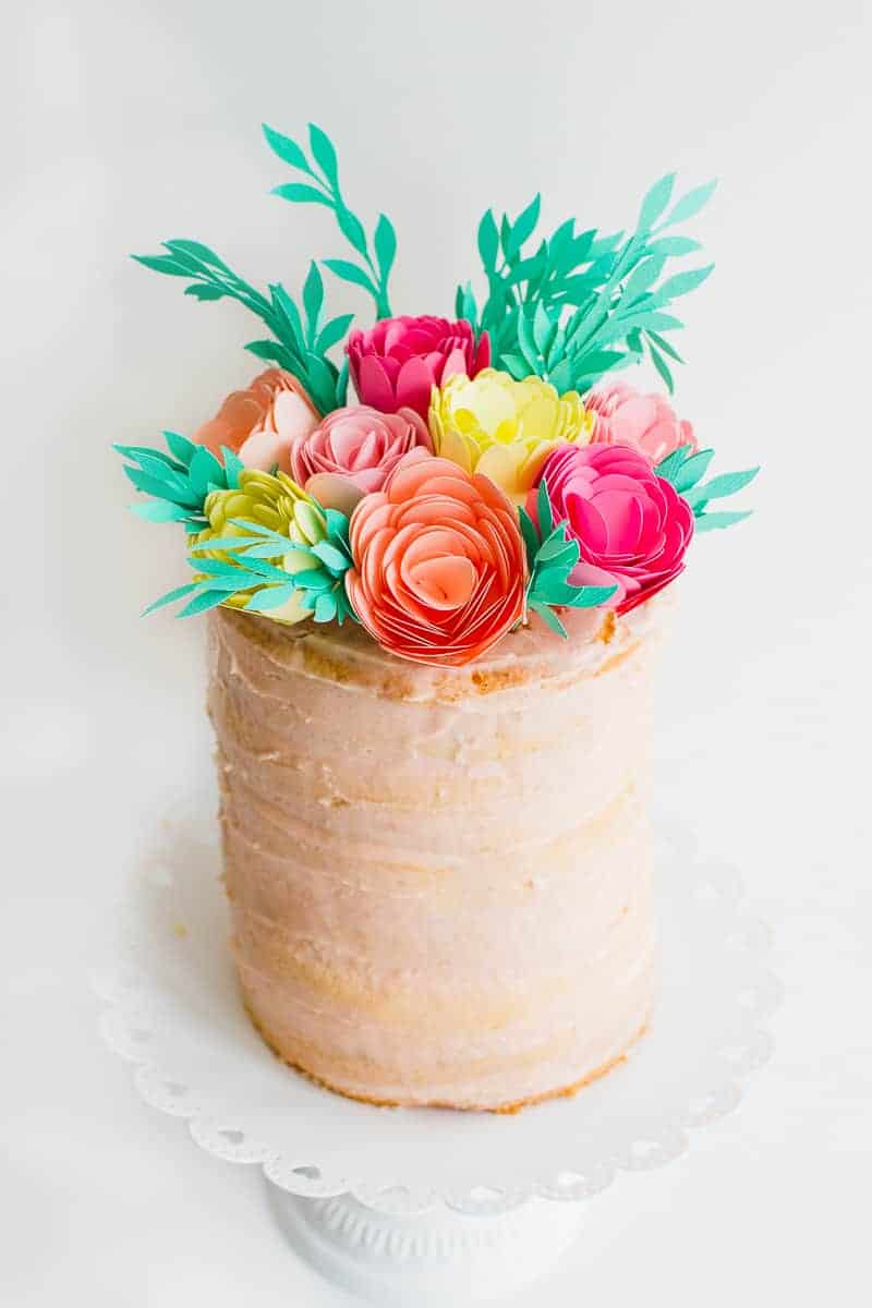DIY Card Flower Cake Topper with Foliage How to make floral Topper-11